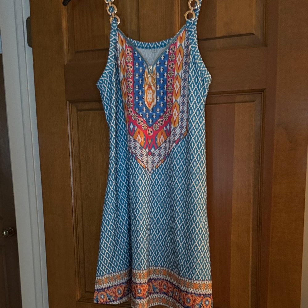 Chic Blue and Orange Geometric Mini Dress